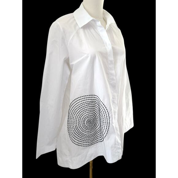 Luukaa Tops - Luukaa White Button Down Tunic Cotton Top Shirt Blouse 6  Embroidered Lagenlook